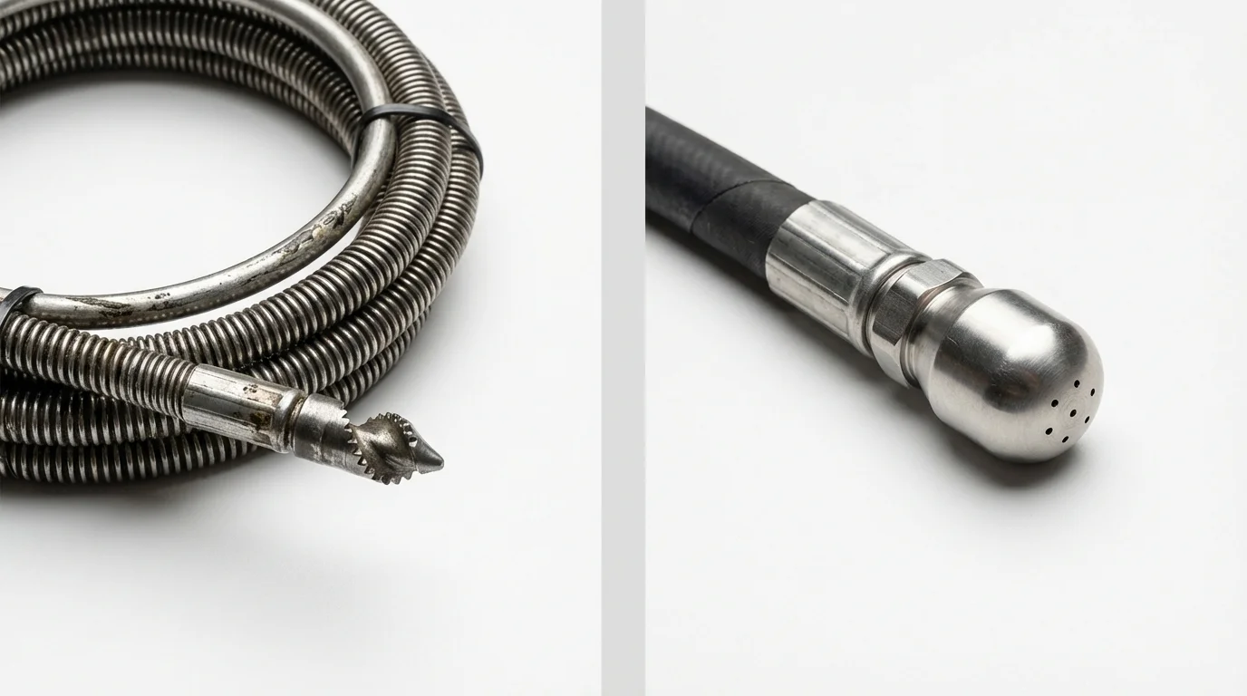 Drain snake cable and hydro jetting nozzle used for drain cleaning in Rison, AR