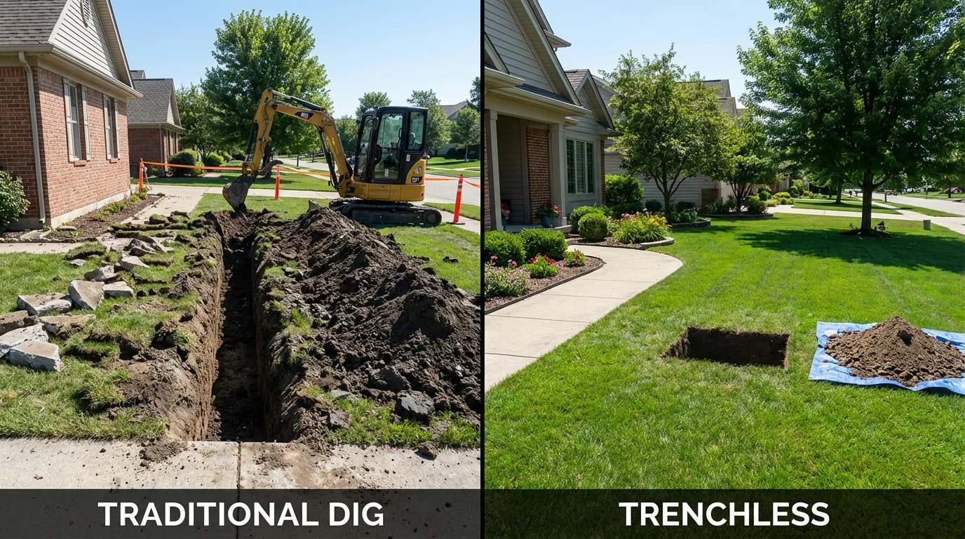 Trenchless sewer repair with minimal yard damage versus traditional excavation in Rison, AR